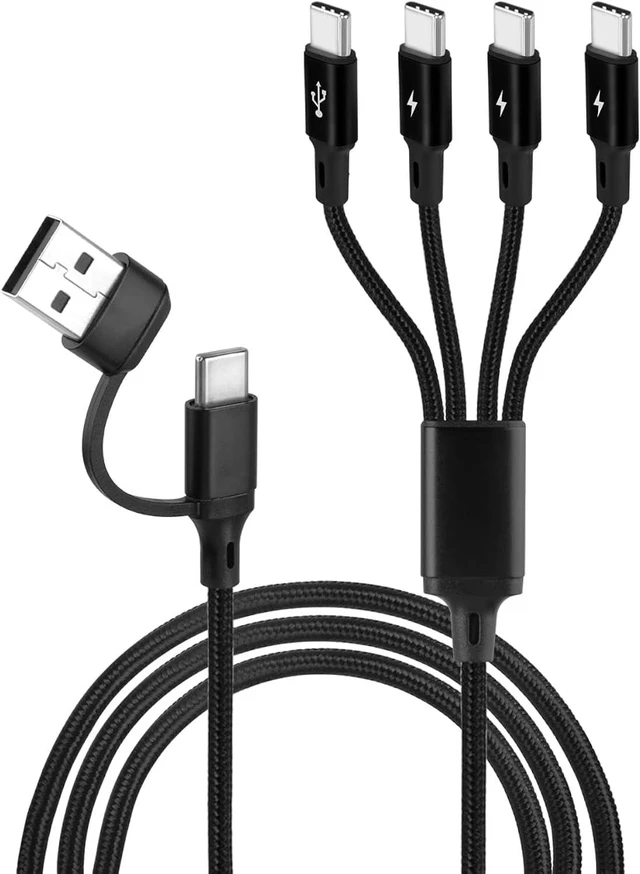 Main image of GELRHONR Multi USB C Charging Cable 4FT, 4 in 2 USB C Splitter Cable, A/C Multi Charger Cord with 4 Type-C Connectors for Cell Phone Tablets and More (4 in 2 Black)