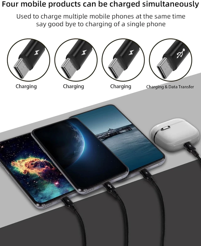 Alt view image 5 of 7 - GELRHONR Multi USB C Charging Cable 4FT, 4 in 2 USB C Splitter Cable, A/C Multi Charger Cord with 4 Type-C Connectors for Cell Phone Tablets and More (4 in 2 Black)