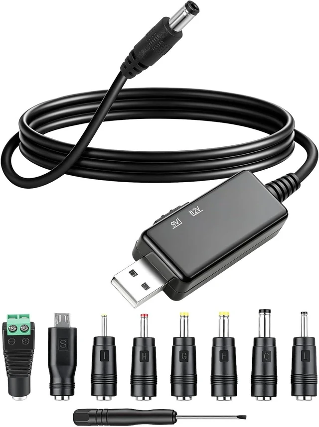 Main image of GELRHONR 1m 5V USB to DC 5.5x2.1mm 9V / 12V LED Display Cable with 8 Tips