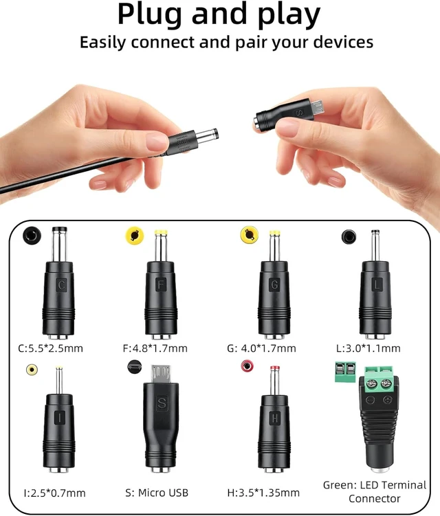 Alt view image 2 of 7 - GELRHONR 1m 5V USB to DC 5.5x2.1mm 9V / 12V LED Display Cable with 8 Tips