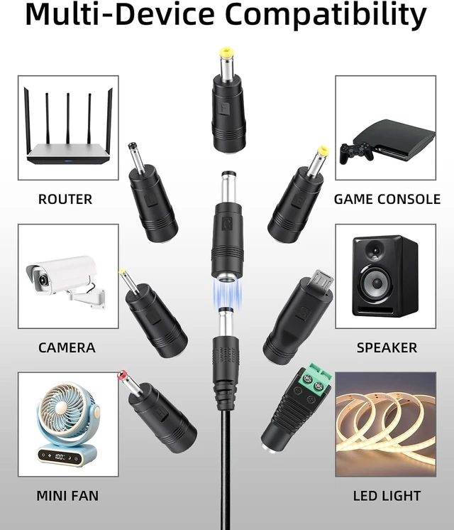 Alt view image 7 of 7 - GELRHONR 1m 5V USB to DC 5.5x2.1mm 9V / 12V LED Display Cable with 8 Tips