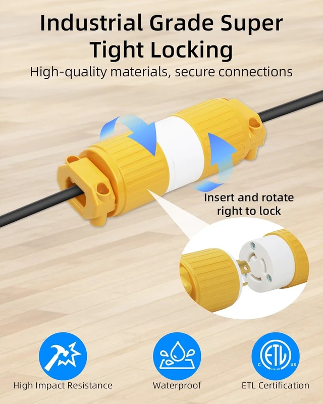 Alt view image 3 of 7 - GELRHONR 2Pack ETL Listed NEMA L5-30R Generator Locking Connector, 125 Volt 30 Amp Twist Lock Receptacle, Straight Blade 30A Adapter Ends, 2-Pole 3-Wire Grounding (2 * L5-30R Connector)