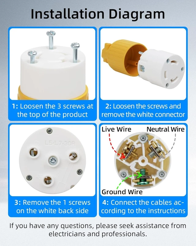 Alt view image 5 of 7 - GELRHONR 2Pack ETL Listed NEMA L5-30R Generator Locking Connector, 125 Volt 30 Amp Twist Lock Receptacle, Straight Blade 30A Adapter Ends, 2-Pole 3-Wire Grounding (2 * L5-30R Connector)