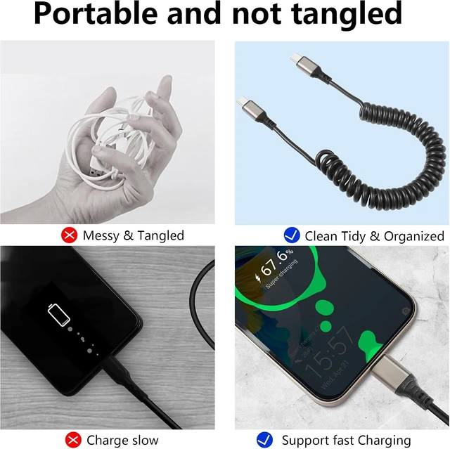 Alt view image 3 of 7 - GELRHONR Coiled USB C to USB C Cable, Spring Spiral Type-C Charging Cord, 6A Fast Charging & Sync Data Compatible with A10e A20 A50 A51 A71 S20 S10 S9 S8 Plus S10E Note 20 10 9 (Max 1.5M/4.9Ft)