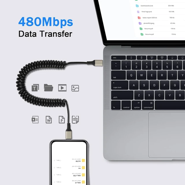 Alt view image 5 of 7 - GELRHONR Coiled USB C to USB C Cable, Spring Spiral Type-C Charging Cord, 6A Fast Charging & Sync Data Compatible with A10e A20 A50 A51 A71 S20 S10 S9 S8 Plus S10E Note 20 10 9 (Max 1.5M/4.9Ft)