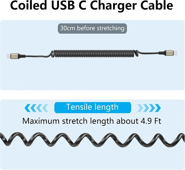 Alt view image 6 of 7 - GELRHONR Coiled USB C to USB C Cable, Spring Spiral Type-C Charging Cord, 6A Fast Charging & Sync Data Compatible with A10e A20 A50 A51 A71 S20 S10 S9 S8 Plus S10E Note 20 10 9 (Max 1.5M/4.9Ft)