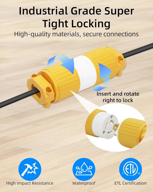 Alt view image 3 of 7 - GELRHONR 2Pack NEMA L5-15R Generator Locking Connector, 125 Volt 15 Amp Twist Lock Receptacle, Straight Blade 15A Adapter Ends, 2-Pole 3-Wire Grounding, ETL Listed (2 * L5-15R Connector)