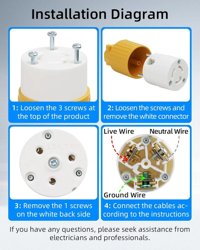 Alt view image 5 of 7 - GELRHONR 2Pack NEMA L5-15R Generator Locking Connector, 125 Volt 15 Amp Twist Lock Receptacle, Straight Blade 15A Adapter Ends, 2-Pole 3-Wire Grounding, ETL Listed (2 * L5-15R Connector)