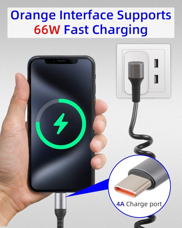 Alt view image 2 of 7 - GELRHONR 66W Coiled Multi USB C Fast Charging Cable 90 Degree, Right Angle 3 in 1 USB A to Type C Y Splitter Cable for Phone, Tablet, Power Bank (A to 3C)