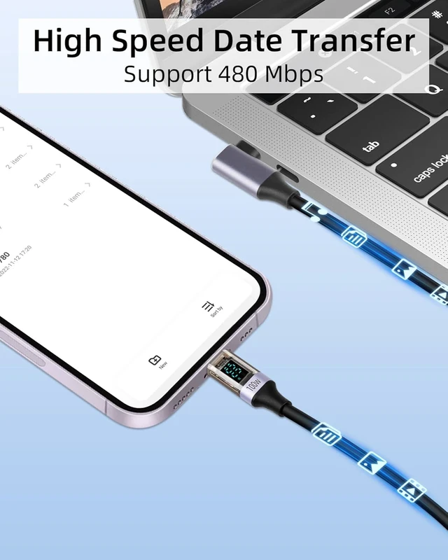 Alt view image 5 of 7 - GELRHONR Coiled USB C to USB C Cable with LED Display, 90 Degree PD 100W Fast Charging Retractable USBC Cord for Phones, Tablets, Power Bank and More (90 Degree C to C)
