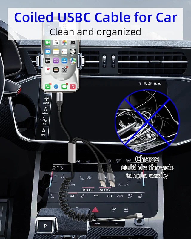 Alt view image 4 of 7 - GELRHONR 66W Coiled Multi USB C Fast Charging Cable 90 Degree, Right Angle 3 in 1 USB A to Type C Y Splitter Cable for Phone, Tablet, Power Bank (A to 3C)