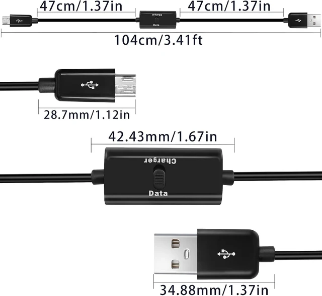 Alt view image 6 of 7 - GELRHONR 1M USB to Micro USB with Switch Charging Cable,Support Data Transfer and Power for Micro USB Devices,Not as a On/Off Power Switch Cable for LED Strips,USB Fan etc-2Pack