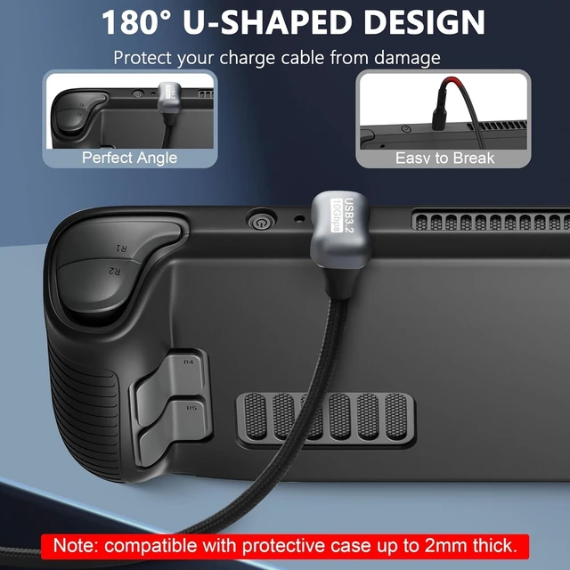 Alt view image 3 of 7 - GELRHONR U Shape USB C Fast Charging Cable, 180 Degree Angled USB 3.2 Gen 2 Cable, Type-C Male to Male PD100W Charging Cord, 10Gbps,4K@60Hz,for Laptop,VR,Phones,i/phone15/Pro Max (2M/6.5Ft)