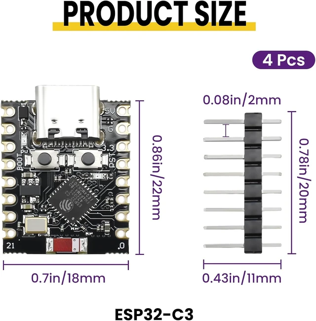 Alt view image 2 of 7 - 4Pcs ESP32-C3 Super Mini Development Board, Integrated WiFi Bluetooth