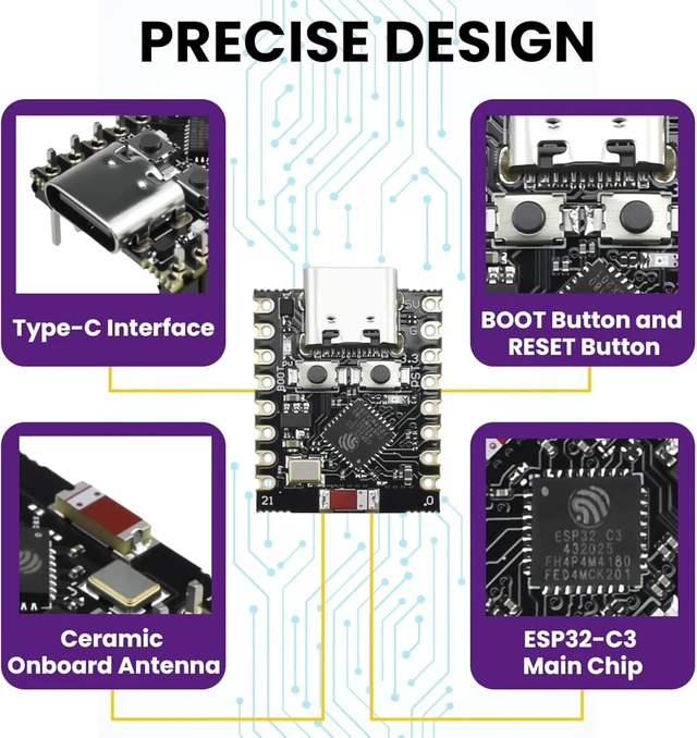 Alt view image 4 of 7 - 4Pcs ESP32-C3 Super Mini Development Board, Integrated WiFi Bluetooth