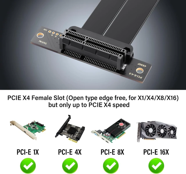 Alt view image 4 of 7 - SinLoon PCIe 4.0 X4 Riser Cable, 90 Degree(5CM)