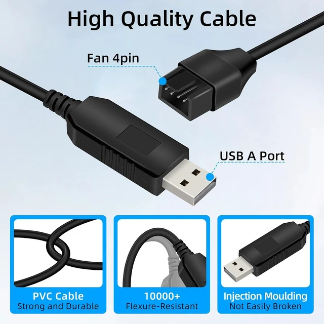 Alt view image 3 of 7 - GELRHONR 12V Step-Up USB to Fan Adapter, USB to 3Pin/4Pin Full Speed PC Fan Power Adapter Cable (1.6FT/0.5M)