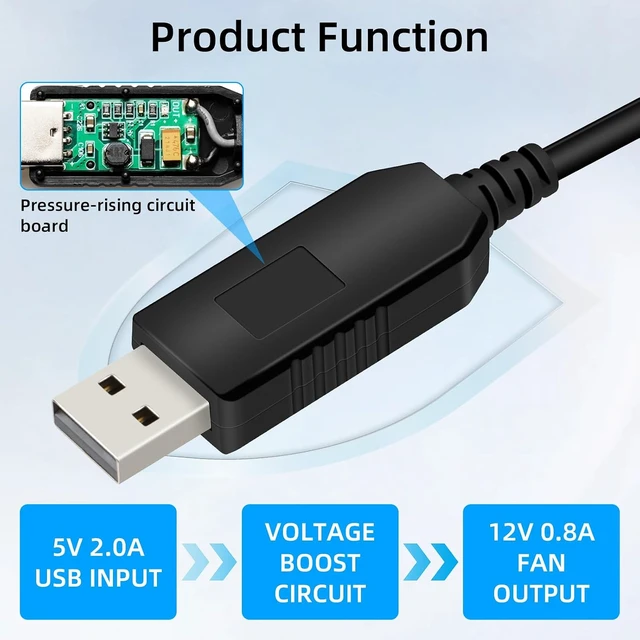 Alt view image 4 of 7 - GELRHONR 12V Step-Up USB to Fan Adapter, USB to 3Pin/4Pin Full Speed PC Fan Power Adapter Cable (1.6FT/0.5M)