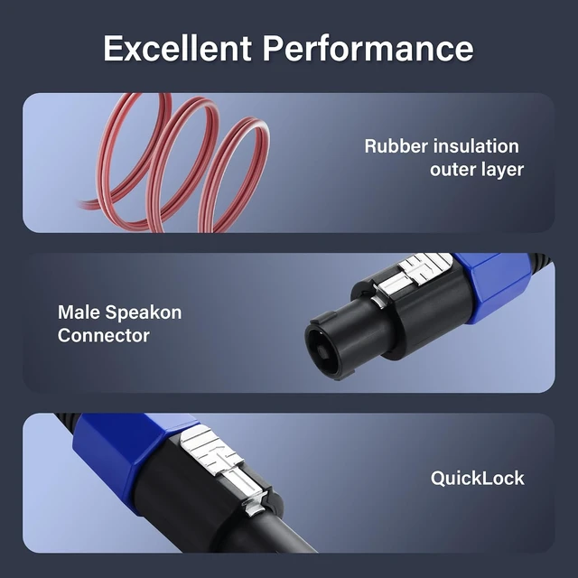 Alt view image 3 of 7 - SinLoon Speakon to Speaker Cable Audio Cable 16AWG Speakon Speaker Cable 10ft Hi-Fi Audio Cable with Twist Lock Connector, Suitable for DJ/PA/Home Cinema/Stage Audio