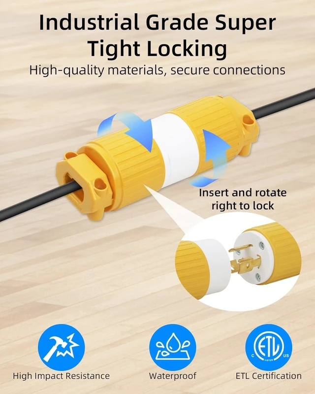 Alt view image 3 of 7 - GELRHONR 2Pack ETL Listed NEMA L5-20P Generator Locking Plug, 125 Volt 20 Amp Twist Lock Plug, Straight Blade 20A Adapter Ends, 2-Pole 3-Wire Grounding (2 * L5-20P Plug)