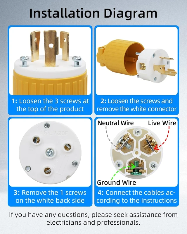 Alt view image 5 of 7 - GELRHONR 2Pack ETL Listed NEMA L5-20P Generator Locking Plug, 125 Volt 20 Amp Twist Lock Plug, Straight Blade 20A Adapter Ends, 2-Pole 3-Wire Grounding (2 * L5-20P Plug)