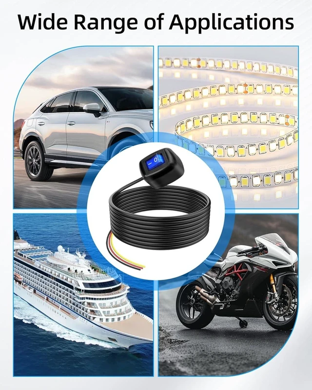Alt view image 7 of 7 - GELRHONR 12V Small ON/Off Switch, Paste Type 12 Volts 10A Rocker Switch with LED Lights, Surface Mount DIY Automotive Push Button Swtich for Car, RV, Boat and More, 2FT (Blue LED, Small)