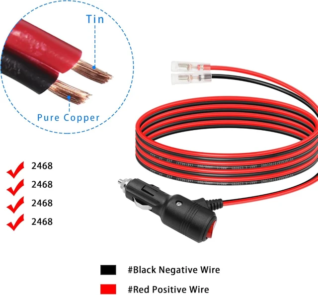 Alt view image 5 of 7 - GELRHONR 12 Volt Replacement Cigarette Lighter Male Plug with Leads & LED Light,16AWG 12V Car Cigarette Lighter Extension Cable with Switch Button and 15A Fuse Heavy Duty Cord (2M/6.5Ft)