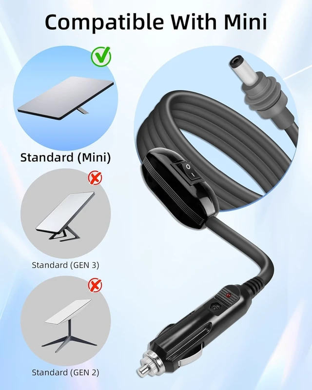 Alt view image 2 of 7 - GELRHONR Star-Link Mini DC to Car Adapter Cable with Switch and LED Light, 10FT 18AWG DC to 12V Cigarette Lighter Adapter for 12V-24V Car, Truck, RV and Boat (Black Switch)