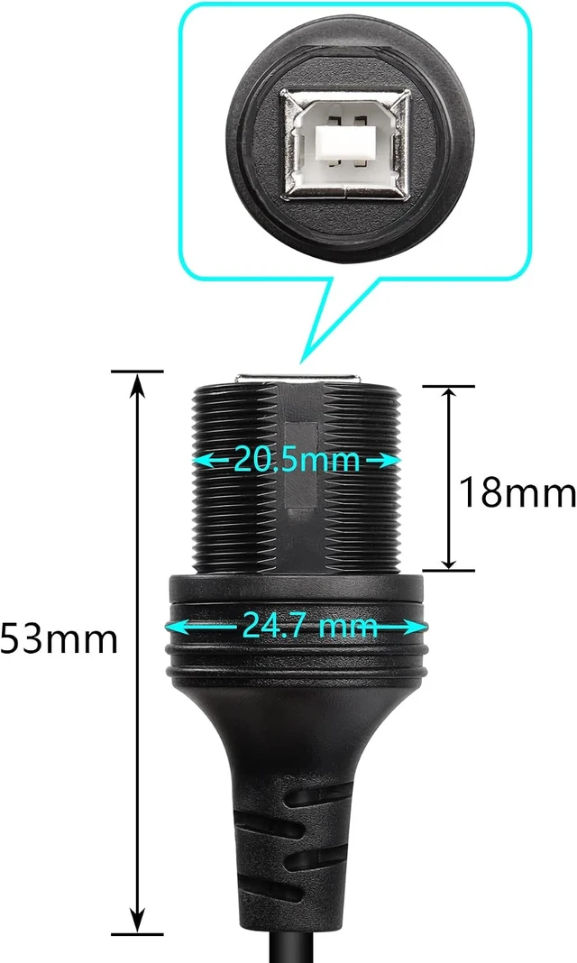 Alt view image 3 of 7 - SinLoon USB 2.0 Type-B 90 Degree Printer Cable,Waterproof Type B Flush Mount Car Mount Extension Printer Cable,for Car Truck Boat Motorcycle Dashboard,Sync Printing and Data Transferring (Down 0.3M)