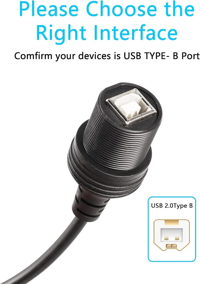 Alt view image 5 of 7 - SinLoon USB 2.0 Type-B 90 Degree Printer Cable,Waterproof Type B Flush Mount Car Mount Extension Printer Cable,for Car Truck Boat Motorcycle Dashboard,Sync Printing and Data Transferring (Down 0.3M)