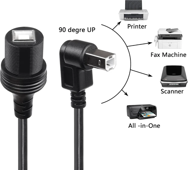 Alt view image 6 of 7 - SinLoon USB 2.0 Type-B 90 Degree Printer Cable,Waterproof Type B Flush Mount Car Mount Extension Printer Cable,for Car Truck Boat Motorcycle Dashboard,Sync Printing and Data Transferring (Down 0.3M)