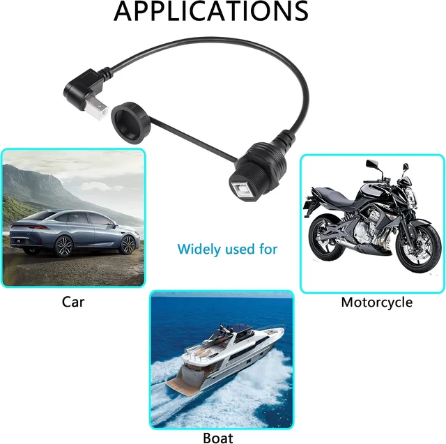 Alt view image 7 of 7 - SinLoon USB 2.0 Type-B 90 Degree Printer Cable,Waterproof Type B Flush Mount Car Mount Extension Printer Cable,for Car Truck Boat Motorcycle Dashboard,Sync Printing and Data Transferring (Down 0.3M)