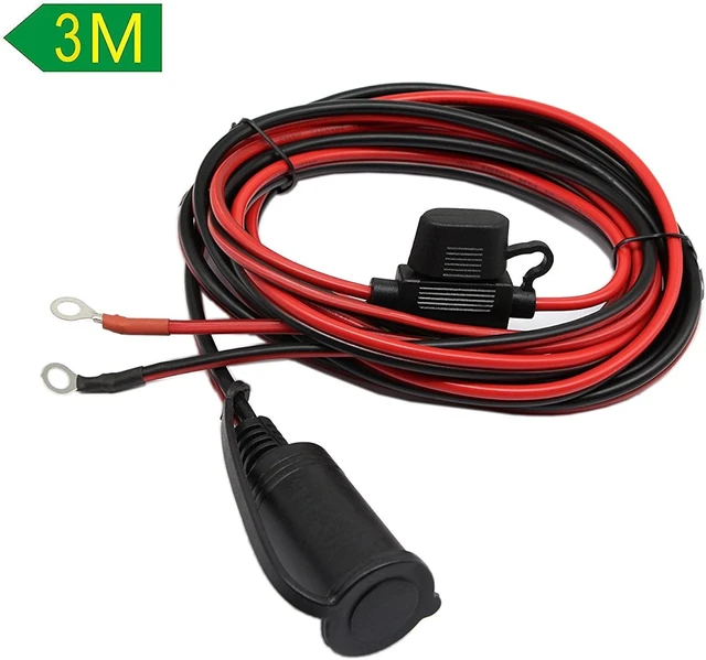 Alt view image 5 of 7 - Car & Motorcycle Battery Charger Cable,SinLoon 12V Waterproof Cigarette Lighter Female to Socket Eyelet Terminal Ring Terminal Harness Extension Cord with 15A Fuse((10FT,3 Meter)