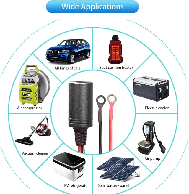 Alt view image 7 of 7 - Car & Motorcycle Battery Charger Cable,SinLoon 12V Waterproof Cigarette Lighter Female to Socket Eyelet Terminal Ring Terminal Harness Extension Cord with 15A Fuse((10FT,3 Meter)