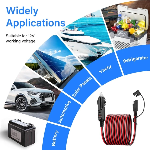 Alt view image 5 of 7 - SinLoon 14AWG Cigarette Lighter SAE Battery Charger Cable 12V Car Cigarette Lighter Plug to Waterproof SAE Quick Release Adapter Extension with Fuse and LED Light(10FT,3 Meter)