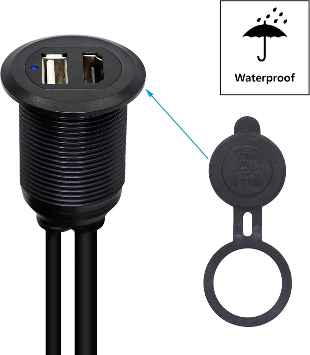 Alt view image 2 of 7 - SinLoon USB HDMI Flush Mount Cable 2 Ports USB 2.0 HDMI Flush Mount Car Mount Extension Waterproof Cable for Car Truck Boat Motorcycle Dashboard Panel 3.3FT