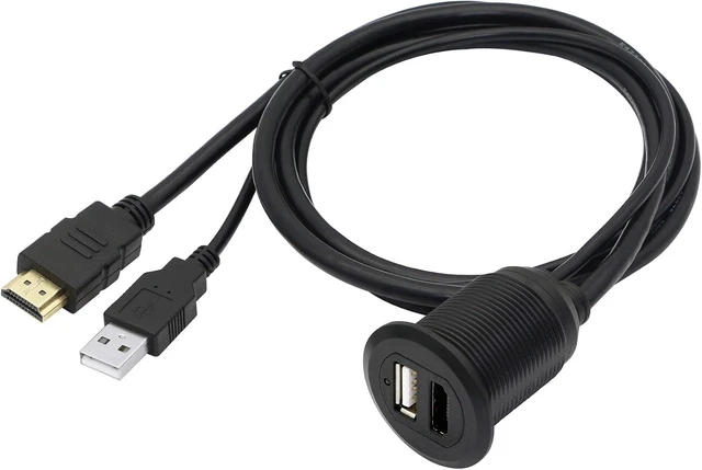 Alt view image 5 of 7 - SinLoon USB HDMI Flush Mount Cable 2 Ports USB 2.0 HDMI Flush Mount Car Mount Extension Waterproof Cable for Car Truck Boat Motorcycle Dashboard Panel 3.3FT