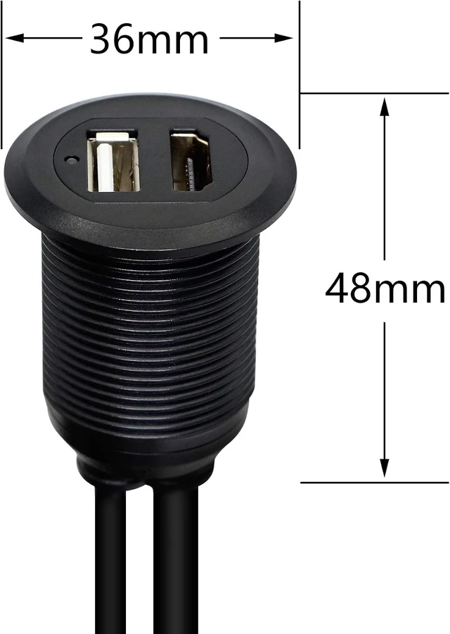 Alt view image 4 of 7 - SinLoon USB HDMI Flush Mount Cable 2 Ports USB 2.0 HDMI Flush Mount Car Mount Extension Waterproof Cable for Car Truck Boat Motorcycle Dashboard Panel 3.3FT