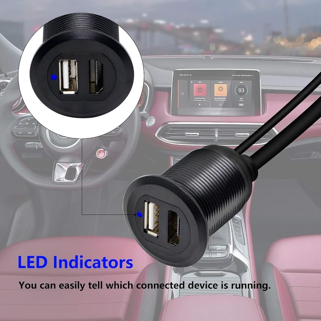 Alt view image 6 of 7 - SinLoon USB HDMI Flush Mount Cable 2 Ports USB 2.0 HDMI Flush Mount Car Mount Extension Waterproof Cable for Car Truck Boat Motorcycle Dashboard Panel 3.3FT