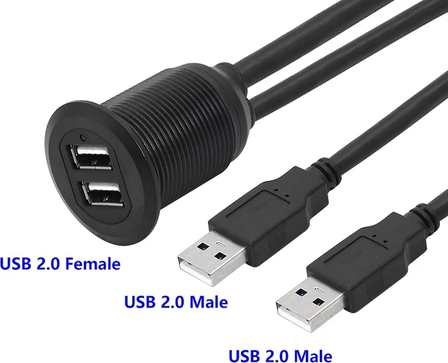 Alt view image 2 of 7 - SinLoon USB 2.0 Mount Cable 2 Ports Dual USB 2.0 Male to USB 2.0 Female AUX Flush Mount Car Mount Extension Cable for Car Truck Boat Motorcycle Dashboard Panel 3.3FT(USB 2.0)