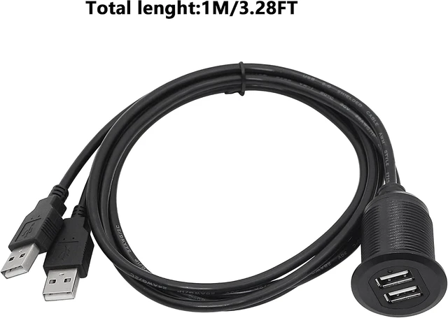 Alt view image 4 of 7 - SinLoon USB 2.0 Mount Cable 2 Ports Dual USB 2.0 Male to USB 2.0 Female AUX Flush Mount Car Mount Extension Cable for Car Truck Boat Motorcycle Dashboard Panel 3.3FT(USB 2.0)