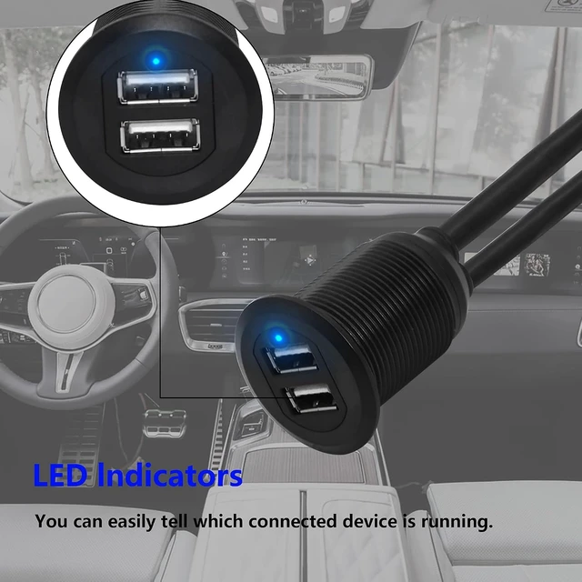 Alt view image 5 of 7 - SinLoon USB 2.0 Mount Cable 2 Ports Dual USB 2.0 Male to USB 2.0 Female AUX Flush Mount Car Mount Extension Cable for Car Truck Boat Motorcycle Dashboard Panel 3.3FT(USB 2.0)