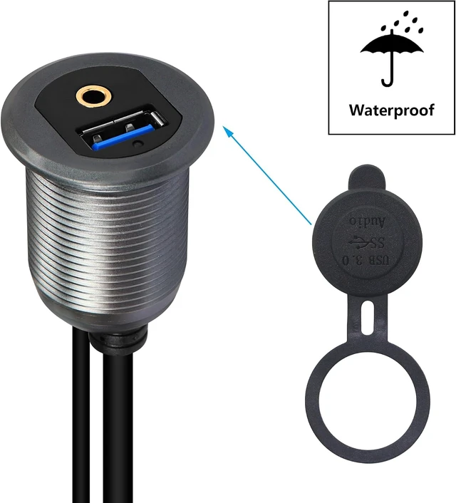 Alt view image 2 of 7 - SinLoon USB 3.0 & 3.5mm Car Mount Flush Cable 3.3FT USB 3.0 Flush Mount Cable AUX Extension Dash Panel Waterproof Mount Cable for Car, Boat, Motorcycle