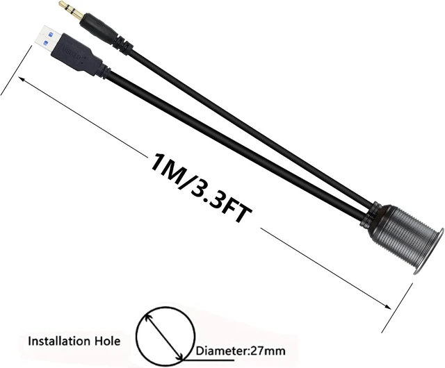 Alt view image 3 of 7 - SinLoon USB 3.0 & 3.5mm Car Mount Flush Cable 3.3FT USB 3.0 Flush Mount Cable AUX Extension Dash Panel Waterproof Mount Cable for Car, Boat, Motorcycle