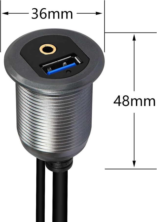 Alt view image 4 of 7 - SinLoon USB 3.0 & 3.5mm Car Mount Flush Cable 3.3FT USB 3.0 Flush Mount Cable AUX Extension Dash Panel Waterproof Mount Cable for Car, Boat, Motorcycle
