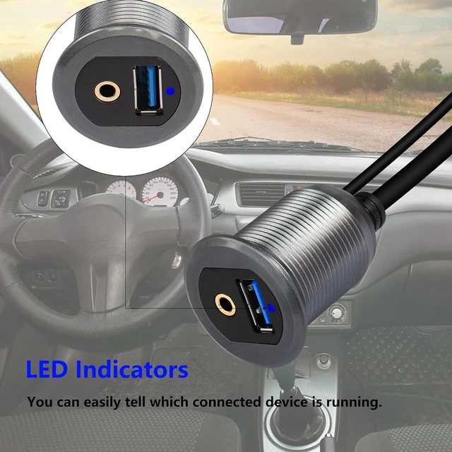 Alt view image 5 of 7 - SinLoon USB 3.0 & 3.5mm Car Mount Flush Cable 3.3FT USB 3.0 Flush Mount Cable AUX Extension Dash Panel Waterproof Mount Cable for Car, Boat, Motorcycle