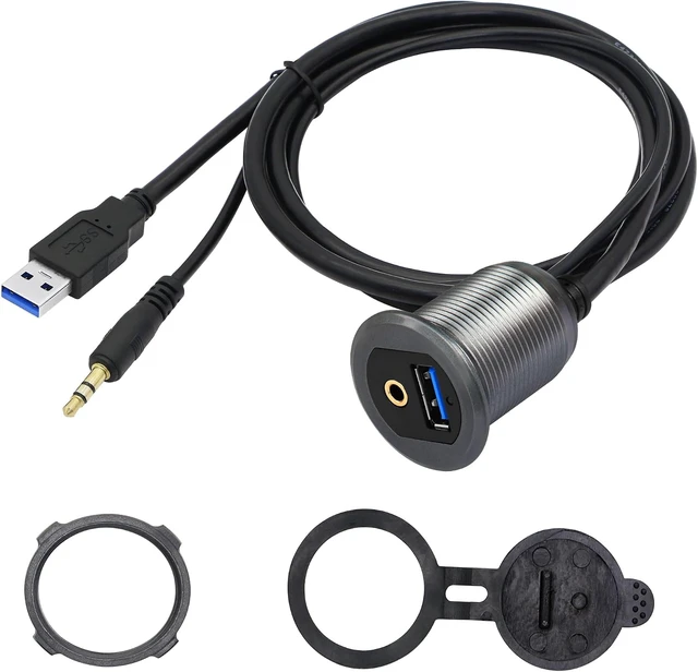 Alt view image 6 of 7 - SinLoon USB 3.0 & 3.5mm Car Mount Flush Cable 3.3FT USB 3.0 Flush Mount Cable AUX Extension Dash Panel Waterproof Mount Cable for Car, Boat, Motorcycle