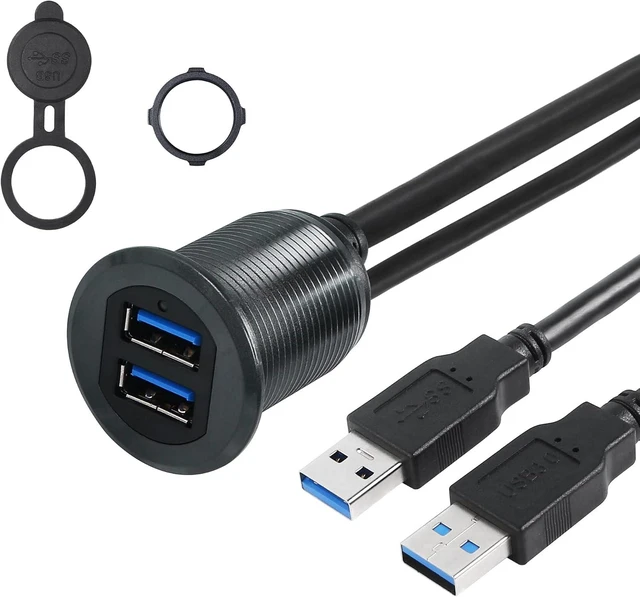 Main image of SinLoon 3.3FT USB 3.0 Mount Cable Metal Shell Dual Ports USB A Male to Female AUX Flush Car Mount Extension Cord Compatible with Car, Truck, Boat, Motorcycle Dashboard Panel