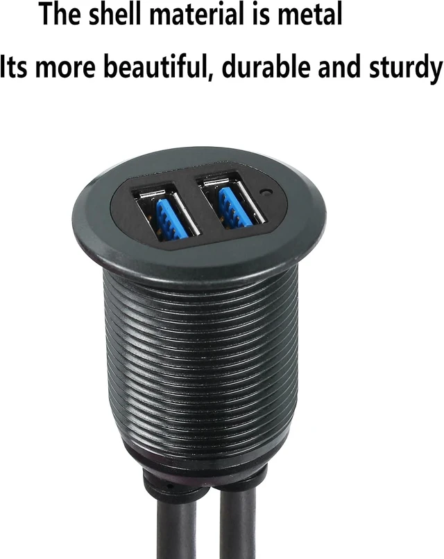 Alt view image 2 of 7 - SinLoon 3.3FT USB 3.0 Mount Cable Metal Shell Dual Ports USB A Male to Female AUX Flush Car Mount Extension Cord Compatible with Car, Truck, Boat, Motorcycle Dashboard Panel