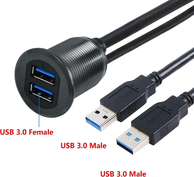 Alt view image 3 of 7 - SinLoon 3.3FT USB 3.0 Mount Cable Metal Shell Dual Ports USB A Male to Female AUX Flush Car Mount Extension Cord Compatible with Car, Truck, Boat, Motorcycle Dashboard Panel